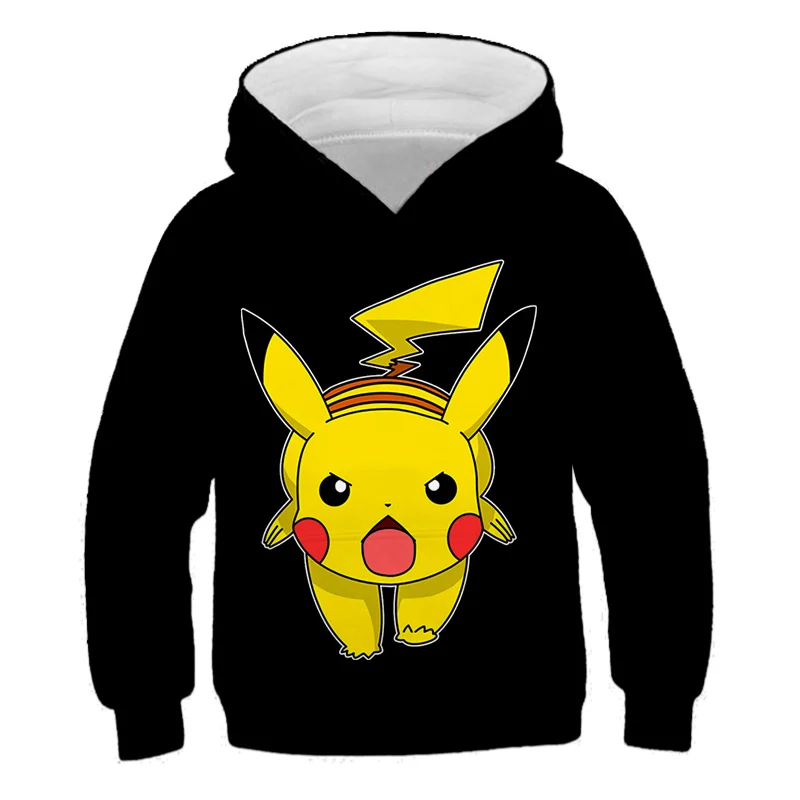 

Fashion classic black hoodie for children cartoon pikachu long sleeved top for boys spring and autumn casual girls' sportswear