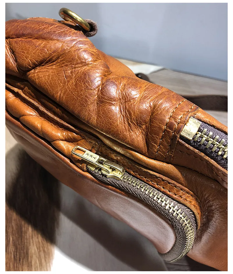 Vintage luxury natural genuine leather men's chest bag casual sports crossbody bag outdoor real first layer cowhide shoulder bag