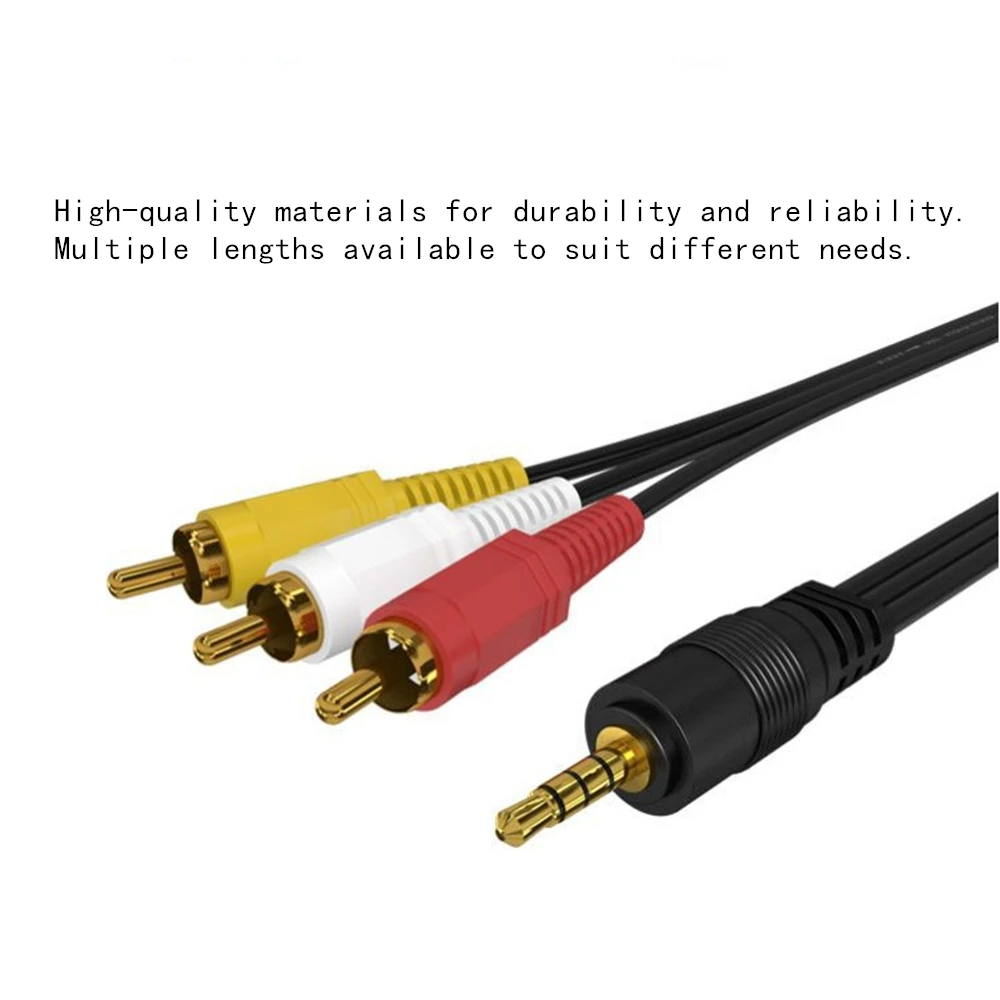 Gold-Plated 3.5mm to 3 RCA AV Cable for Audio Video Connection, Multiple Lengths Available