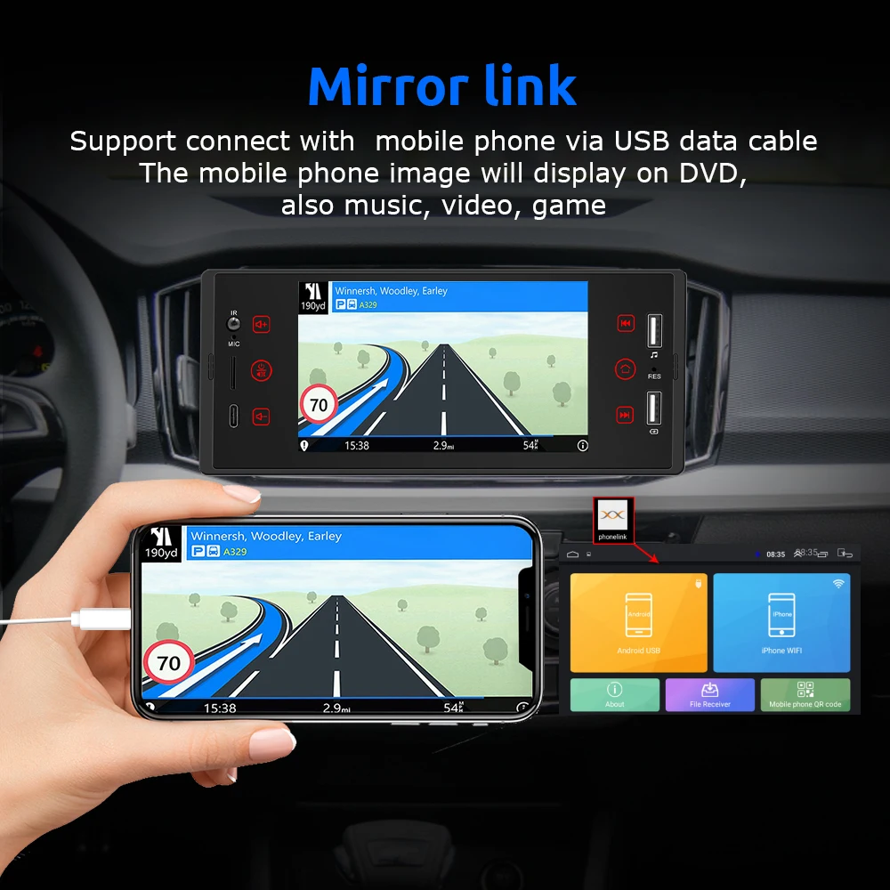 Фото Автомагнитола ESSGOO 1Din, mp5-плеер, Авторадио, стерео 5 дюймов IPS экран, Bluetooth Mirrorlink Тип C, универсальный мультимедийный плеер для автомобиля №3
