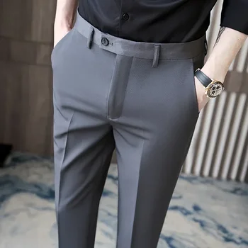 Pantaloni eleganti da uomo in stile britannico autunno nuovo solido di alta qualità pantaloni da ufficio casual slim fit pantaloni da abito da festa di nozze sociali formali 1