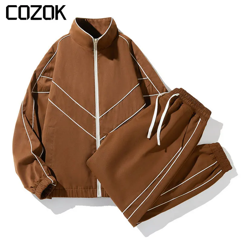 

2023 Spring Men's Tracksuit Casual Sets Line Design Varsity Jacket+Pants Sportswear 2 Piece Sets Fashion Zipper Male Sports Suit