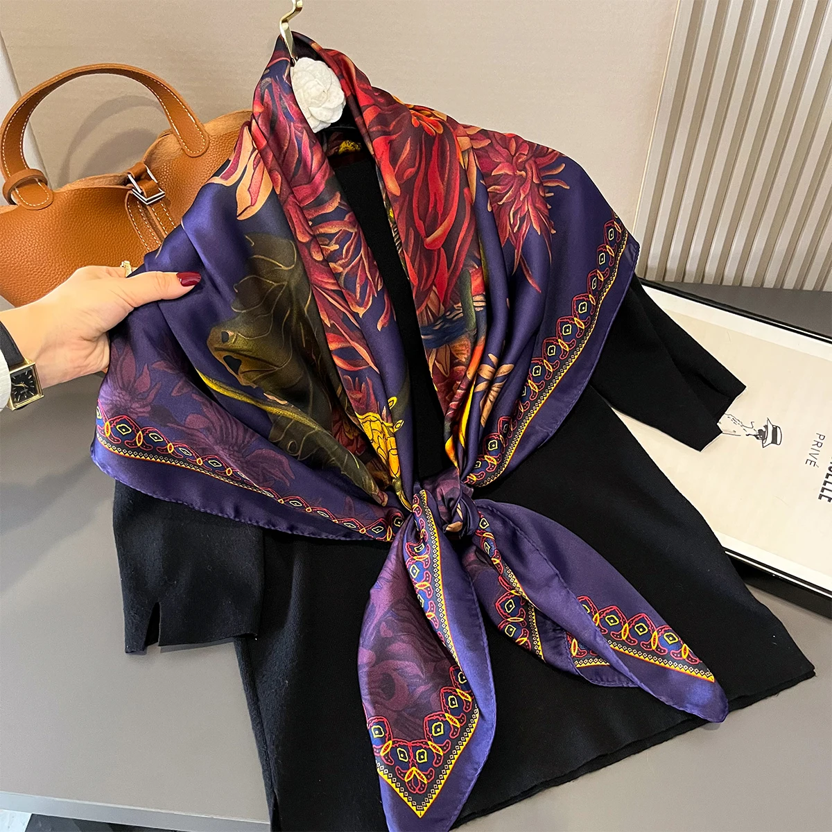 Four Seasons New Women Silk Square Scarf Hijab Female Design Print Lady Shawl Wraps Foulard Sun Protection Headbands Bandana