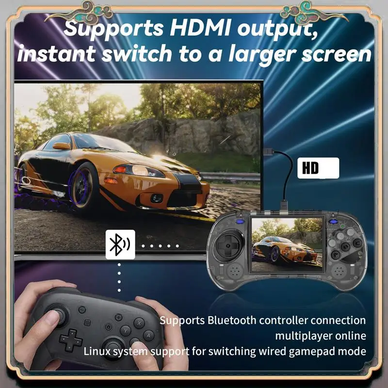A46M-RG ARC-S Handheld Game Console 128G 4Inch IPS Linux OS Six Button Design Retro Video Players Support Wired Handle