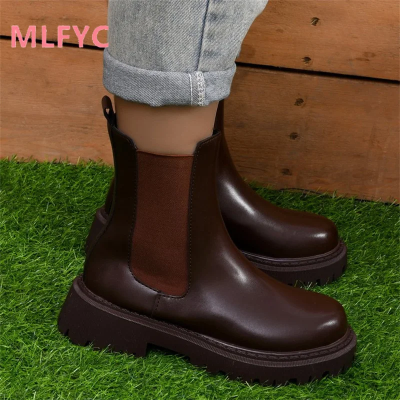 2023 Autumn/Winter New Round Head Mid Sleeve Boots Brown Women's Fashion Boots Fashion Women's Boots Non slip