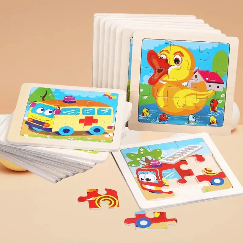

Montessori Educational Toys for Children Gifts: 11X11CM Kids Wooden Puzzles Cartoon Animal Traffic Tangram Wood Puzzle
