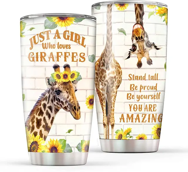 Giraffe Tumbler 20oz Insulated Stainless Steel Travel Cup Coffee Mug Lid  Straw