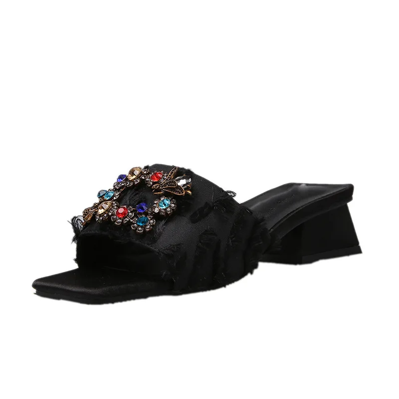

Metal Buckle Slippers Medium Platform Heels For Boots Female Women Thick Colored Edge Luxury Shoes Casual Comfortable Versatile