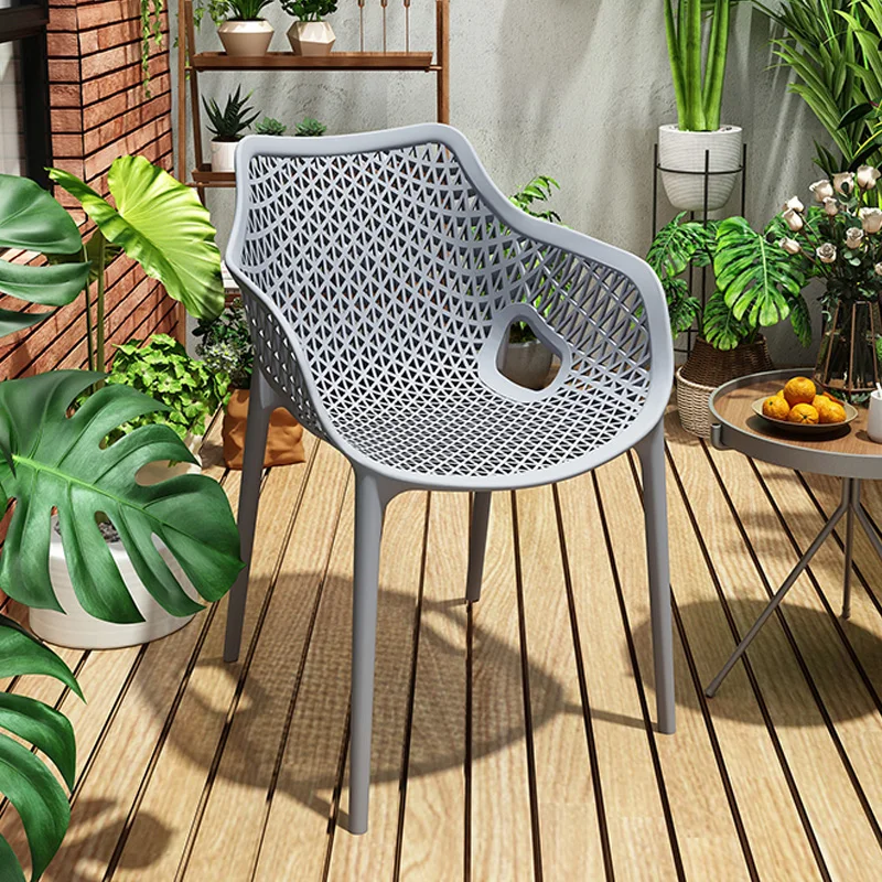 

Nordic Plastic Simple Backrest, Dining Household Stools, Leisure Outdoor Hollowed Out Coffee Chairs, Thickened Armchairs