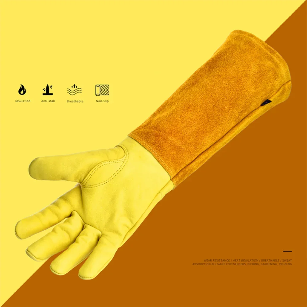 Deerskin Long Tube Gardening Gloves Rose Pruning Thorn-resistant Long Leather Gloves Work Welding Protective Garden