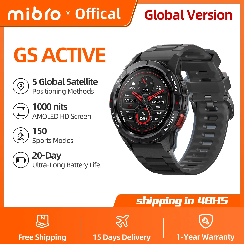 mibro GS active smartwatch GPS positionnement 1000nits 1,3 pouces AMOLED écran 5atm étanche 150 mode de mouvement avant - garde 4pd capteur global Edition Android iOS téléphone smartwatch