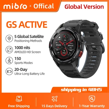 mibro GS active smartwatch GPS positionnement 1000nits 1,3 pouces AMOLED écran 5atm étanche 150 mode de mouvement avant – garde 4pd capteur global Edition Android iOS téléphone smartwatch