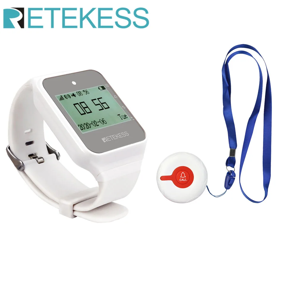 Retekess Caregiver Pager Nurse Calling System Wireless TD009 Call Button + TD108 Watch Receiver