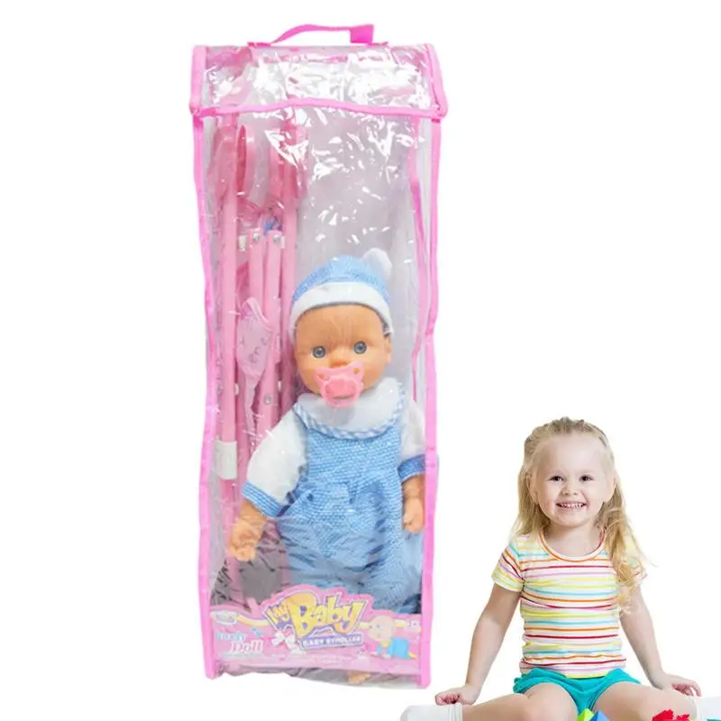 

Stroller For Dolls Soft Body Babies Doll Included Fun Play Combo Set Funny Girl Play House Toy Foldable Babies Stroller For