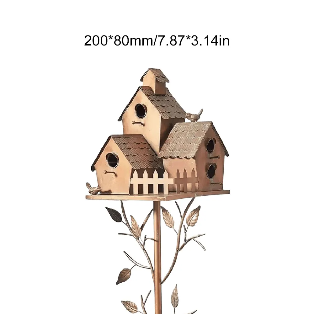 รูปสินค้า เสานกแต่งสวนกลางแจ้งบ้านนกโลหะงานฝีมือศิลปะบ้านนกขนาดเล็กเครื่องให้อาหารนกสำหรับตกแต่งสวนกลางแจ้ง