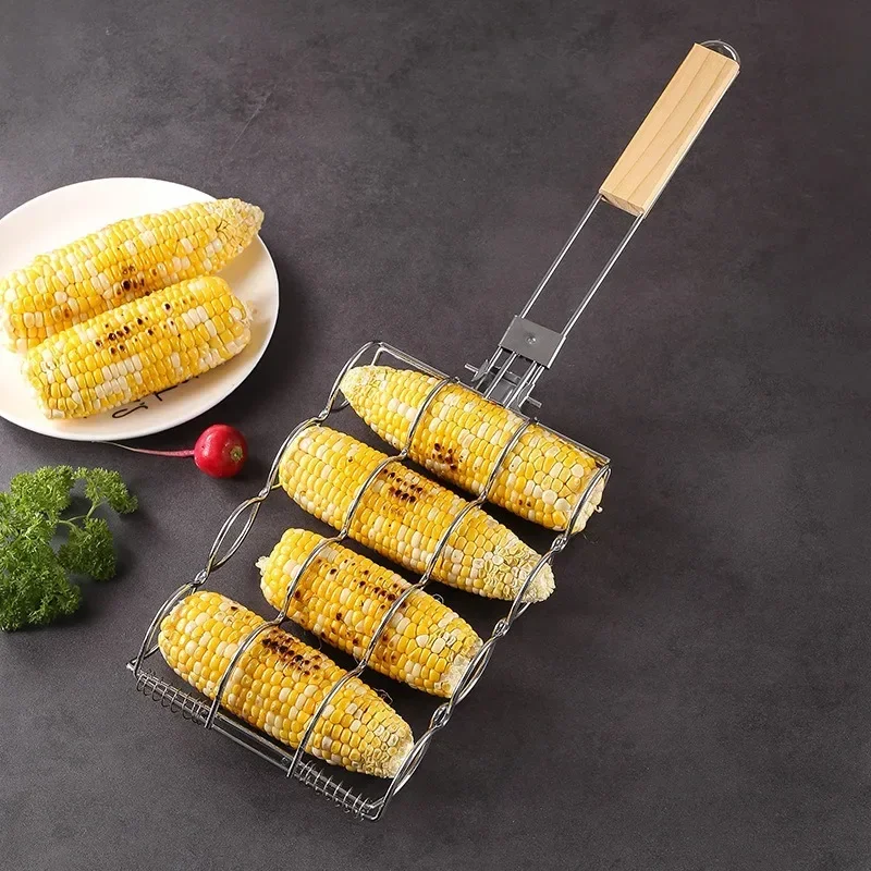 Outdoor Clip Foldable Grilled Corn Clip Barbecue Tool Barbecue Mesh Convenient Stainless Steel Hot Dog Grill