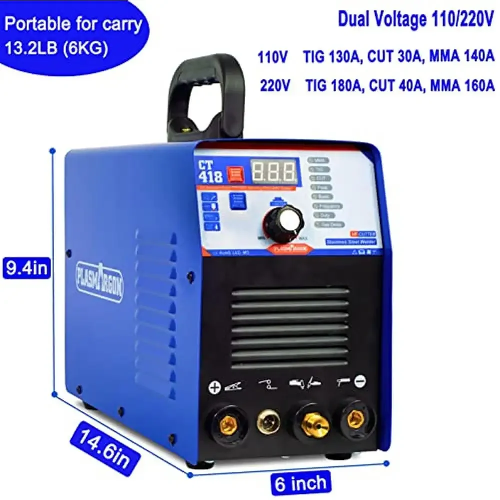 Plasma Cutter TIG Welder Pulse Stick Welder 3 in 1 Combo Machine 180A Arc Cutting Torch Aluminum Stainless Steel Nickel Compact 3