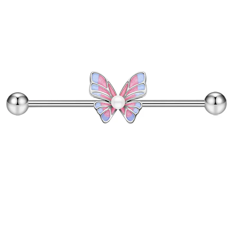1PCS Stainless Steel Butterfly Industrial Piercing Barbell 14G Star Industrial Earring Tragus Cartilage Jewelry Rings