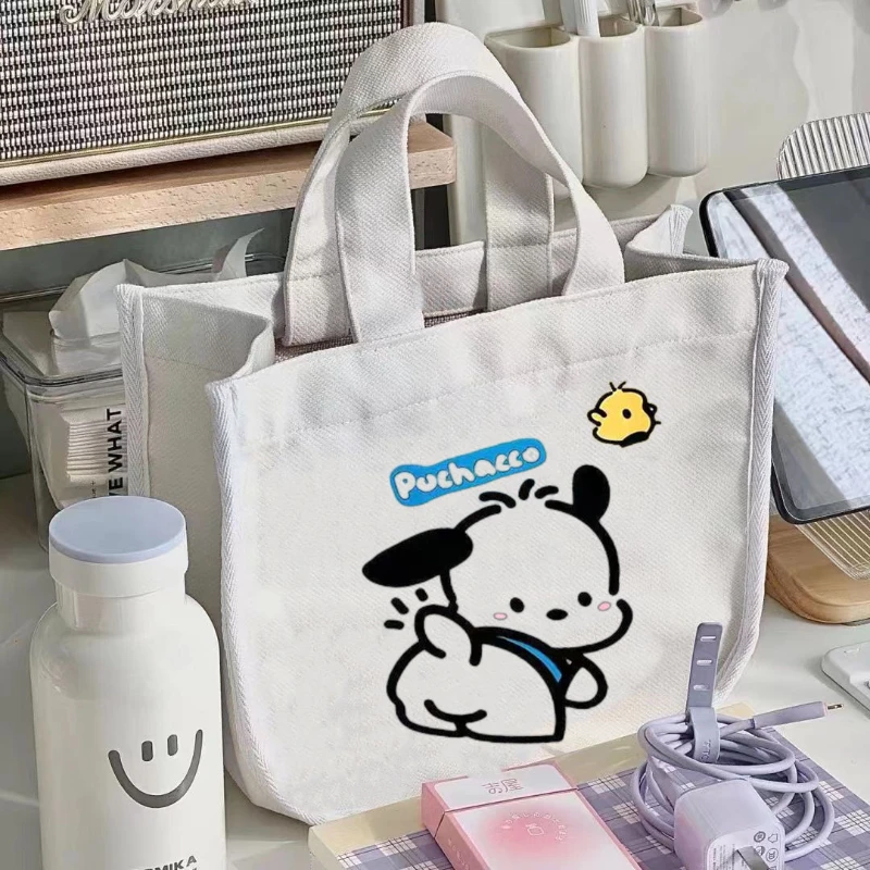 

Симпатичная Студенческая мультяшная сумка для бенто Sanrio почтоacco, Новая Модная Портативная ручная Холщовая Сумка для хранения на молнии большой емкости, сумка для ланча