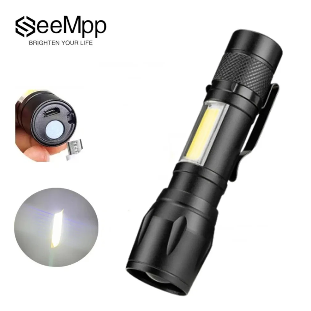 

Portable Mini LED Flashlight Built In Battery Zoom Torch XPE COB Lamp 3 Modes Waterproof Adjustable Camping Light for Outdoor