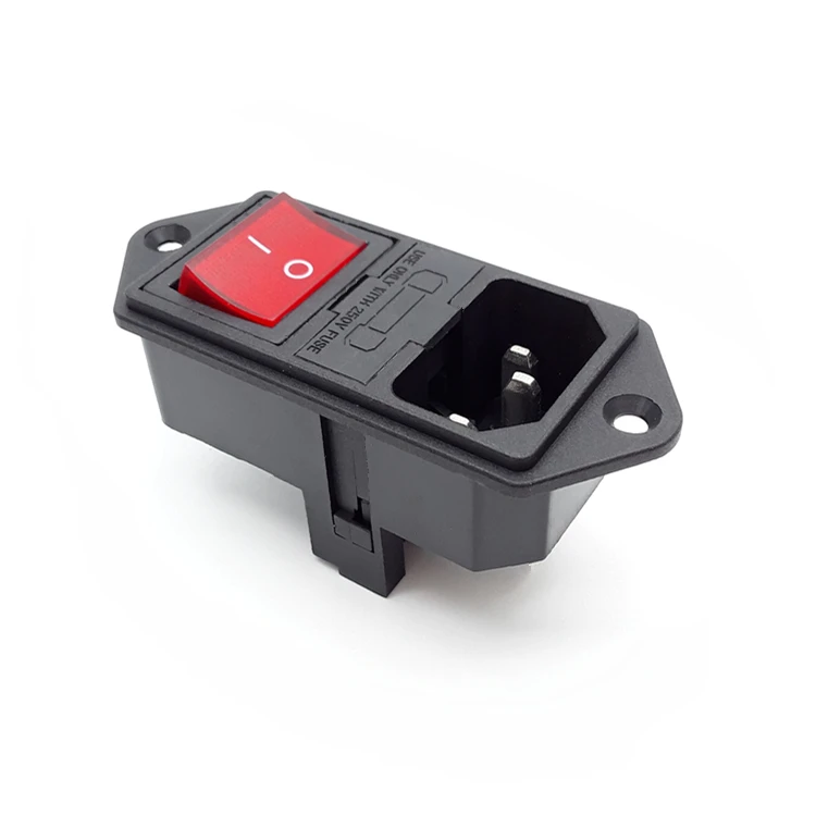 

100pcs Top quality AC-01A inlet panel mount rocker switch with double fuse holder and power connector ac socket emi filter