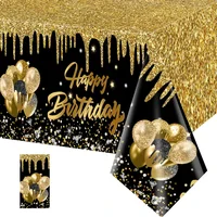 Gold Black Birthday Table Cloth Happy 30 40 50 60 Years old Birthday Party Decoration Gold Glitter Adult Birthday Party Supplies 1
