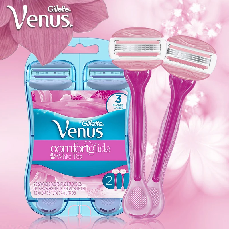 Gillette Venus Comfort Glide White Tea Series Sraight Razor with Gel Bar Disposable Razor 2 Pcs/Set 3 Ultra Thin Layers Blade