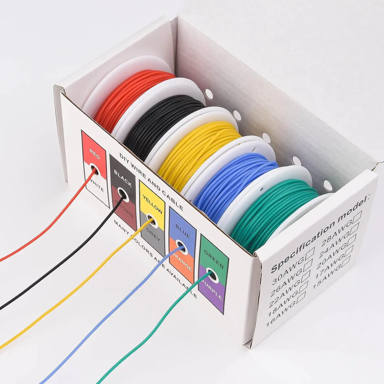 Gros plan sur des câbles silicone 16-20AWG montrant la flexibilité, idéal pour simulateurs de formation.