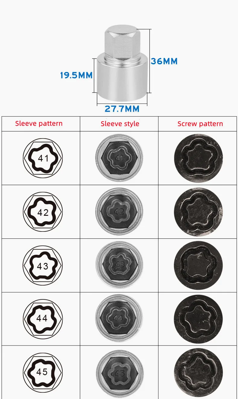 Anti-theft screw key tool tire anti-theft screw socket head For BMW 1 2 3 4 5 7 series X3 X4 X5 X6 GT tire anti theft tool