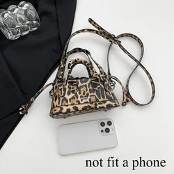Mini Cheetah Checkerboard Print Handbag Female Evening Party Cosmetic Phone Drawstring Clutch Bag PU Small Shoulder Bag