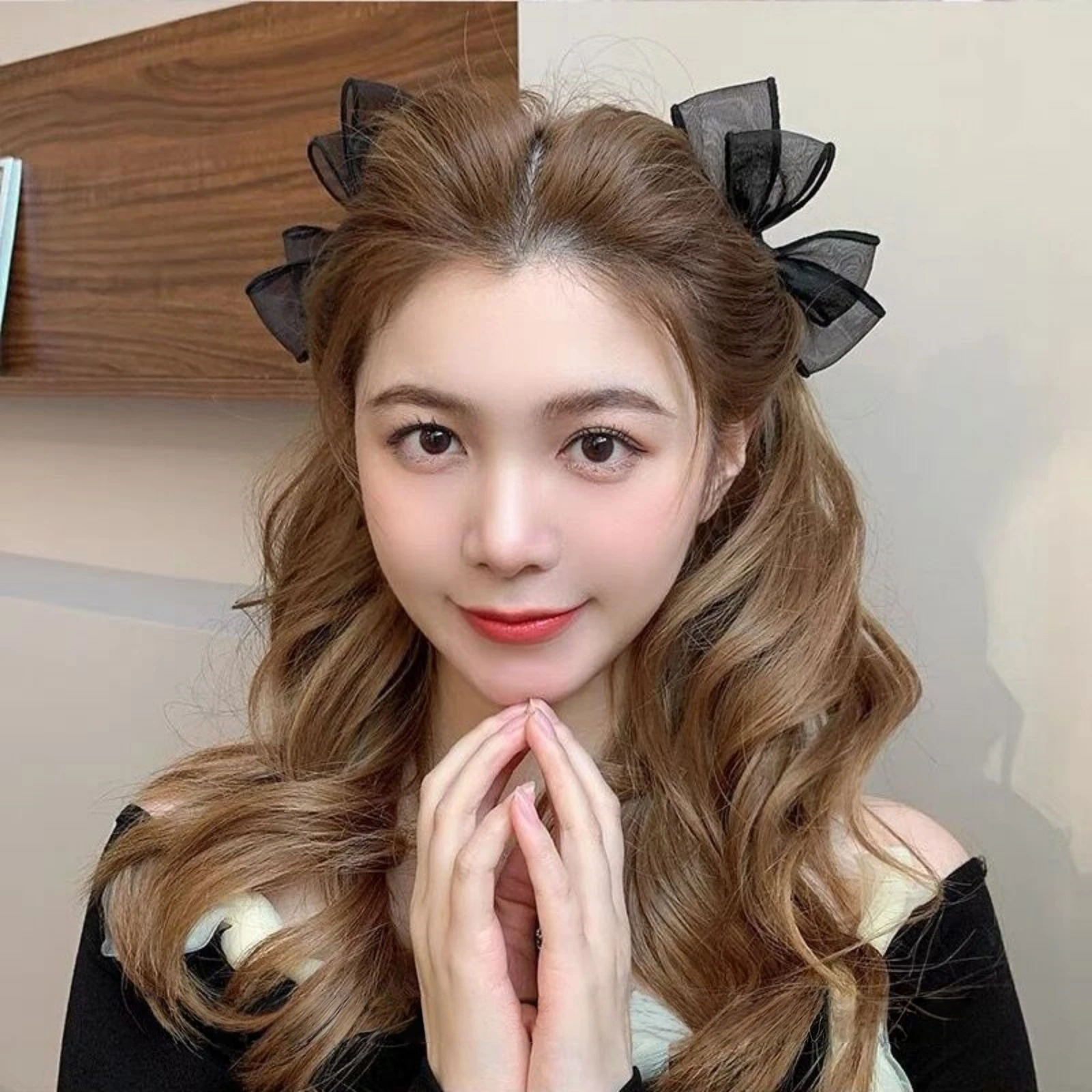 2pcs Elegant Mesh Bow Hair Clips Sweet Side Bangs Hair Card Temperament Forehead Clip Headdress Duckbill Clip