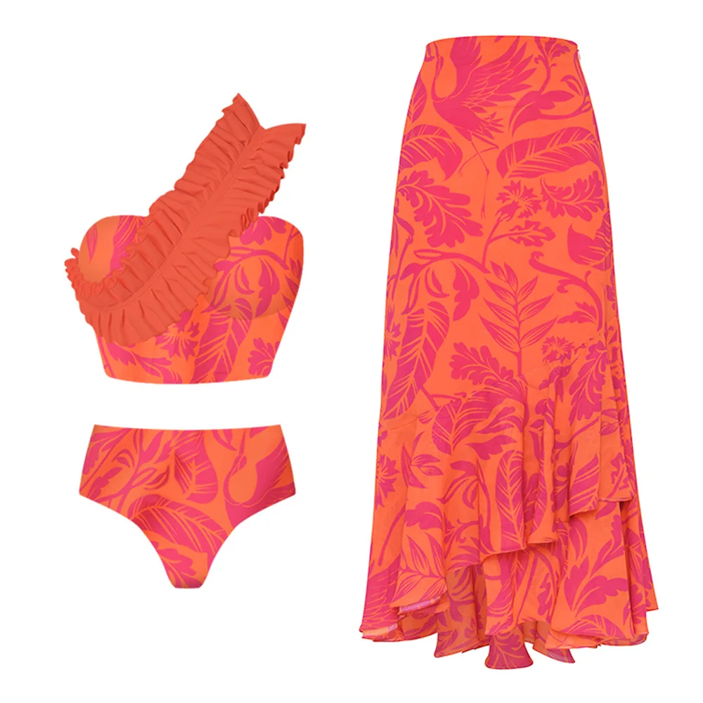 

Новинка лета 2024, соблазнительный раздельный купальник с открытыми плечами и оборками, Женский облегающий костюм бикини с высокой талией