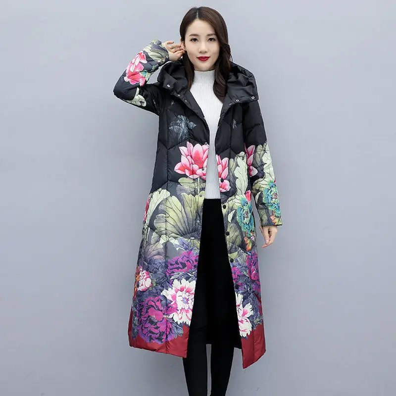 

Winter White Woman Long Down Jacket Female Zipper Parkas Coat Ladies Loose White Duck Down Thickening Warm Puffer Jackets G789