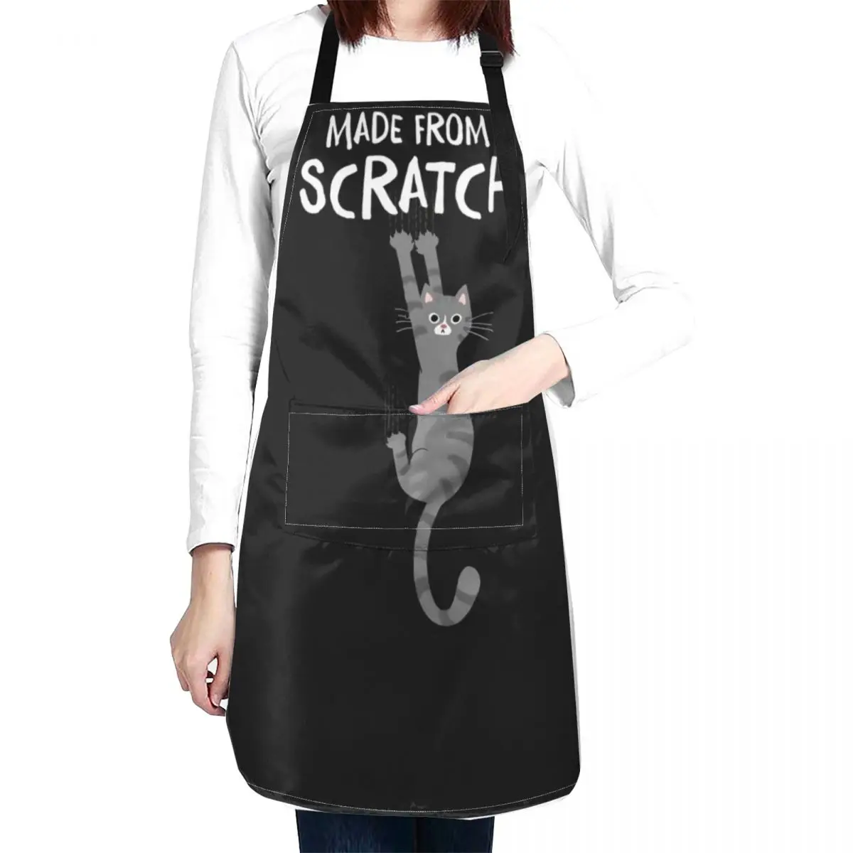 

Grey Striped Tabby Cat Made From Scratch Funny Cat Hanging On Apron Kitchen Utensils Christmas gift Children'S Apron