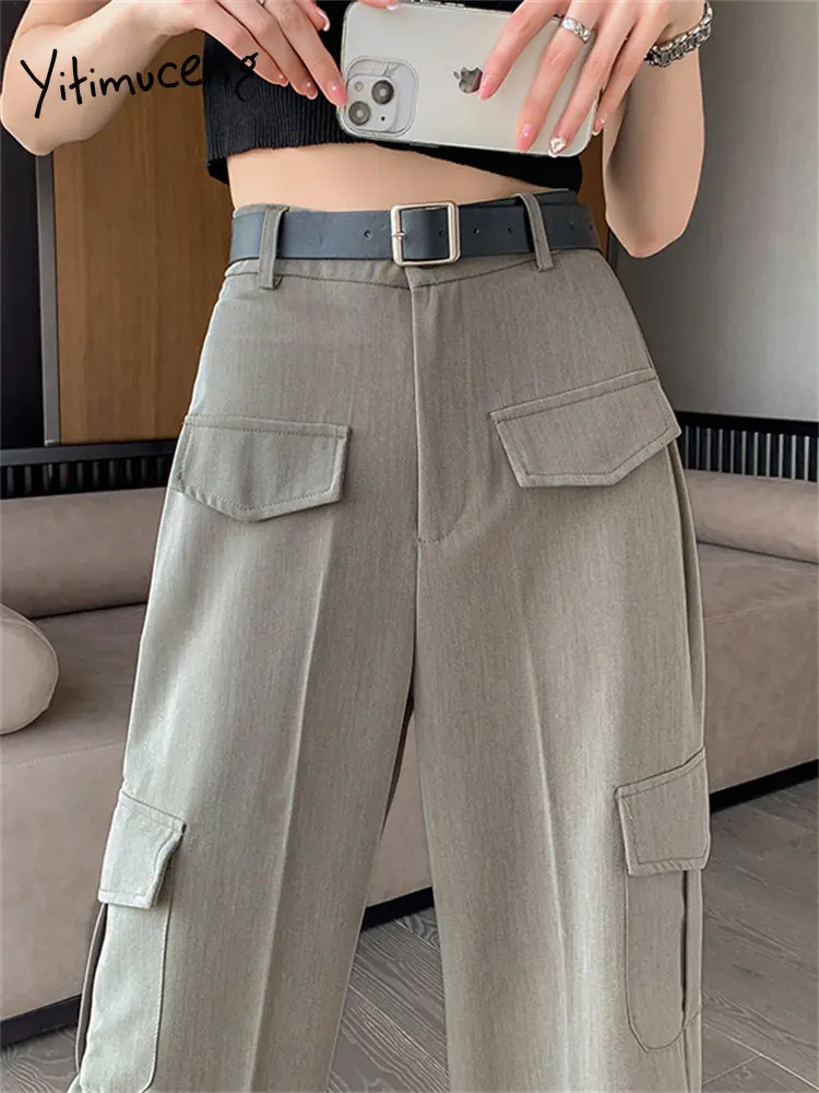 Yitimuceng Suits Pants Women 2023 New High Waisted Solid Wide Leg Pants  Korean Fashion Office Ladies Casual Straight Trousers - AliExpress