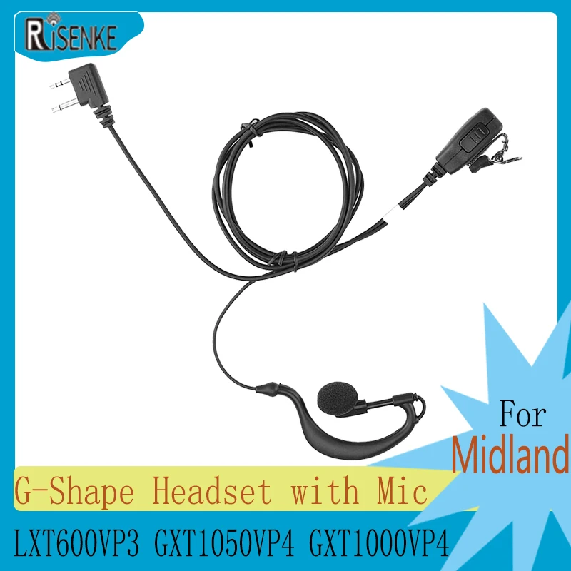 

RISENKE-LXT500VP3 Earpiece, Compatible for Midland LXT600VP3 GXT1050VP4 GXT1000VP4 Radio, G-Shape Walkie Talkie Headset with Mic