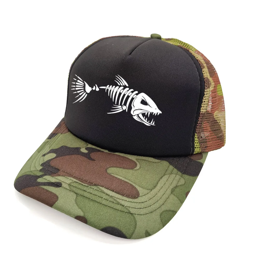 Fishbone Trucker Cap Men Fishing Skeleton Fish Bone Baseball