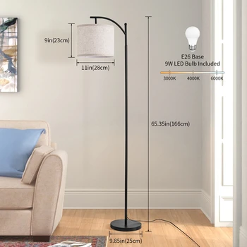 Floor Lamp for Living Room with 3 Color Temperatures Standing Lamp with Linen Lampshade Rotation Adjustment for Bedroom Office 6
