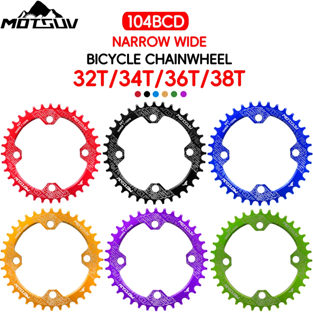 MOTSUV- 104 BCD 32T/34T/36T/38T Oval Round Bicycle Chainring MTB Bike Parts Light Star Ring for Shimano Series 104BCD Accessory bike chainring