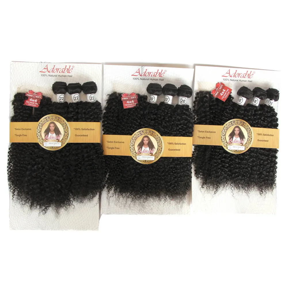 Adorable Natural Hair Blend Kinky Curly 3pcs Full Packet,Animal Mixed Synthetic Hair Weft With T Part Closure Water Wave 3+1