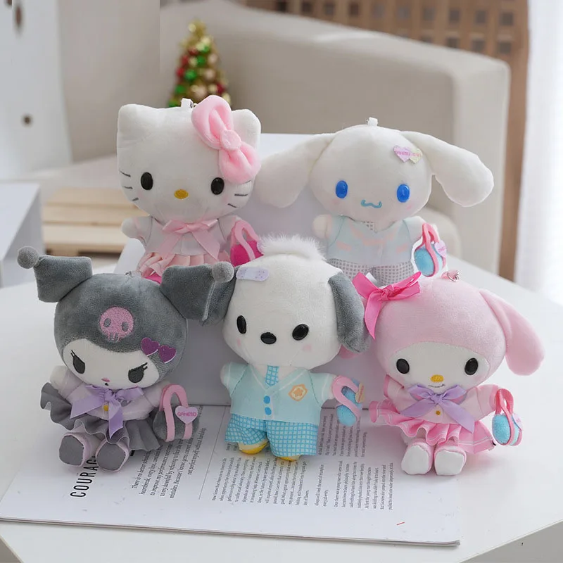 20pcs/lot 12cm Cute college uniform Kuromi Plush Toys Keyring Melody Monster dolls Pendant Key chain Gifts  for Children 6