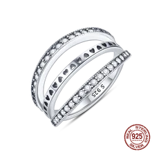  Women Silver Finger Rings for Women Original 925 Sterling Silver Cocktail Ring Geometric Cubic Zircon Heart Wedding Jewelry 