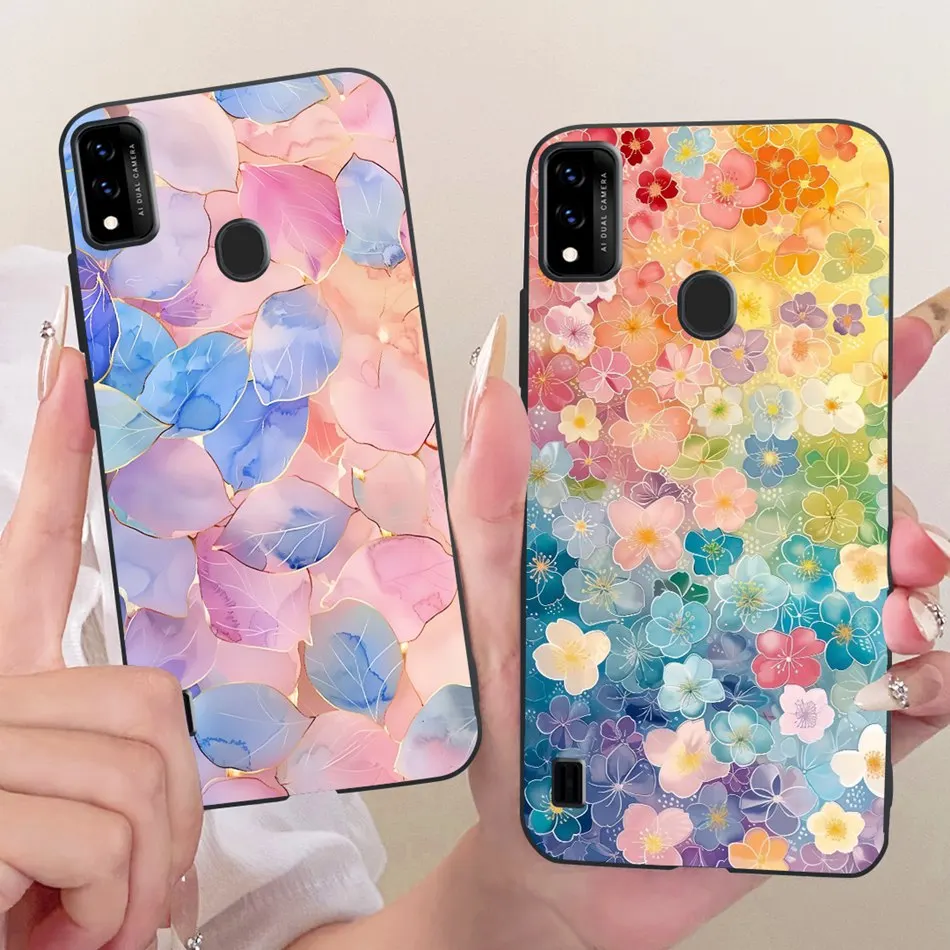 Charming Floral Butterfly Cat Black Silicone Phone Case