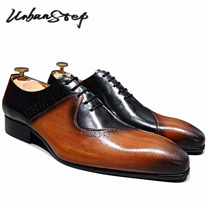 

Italian Men Oxford Shoes Mixed Colors Brogue Casual Dress Man Shoes Lace up Wedding Office Business Leather Shoes Men