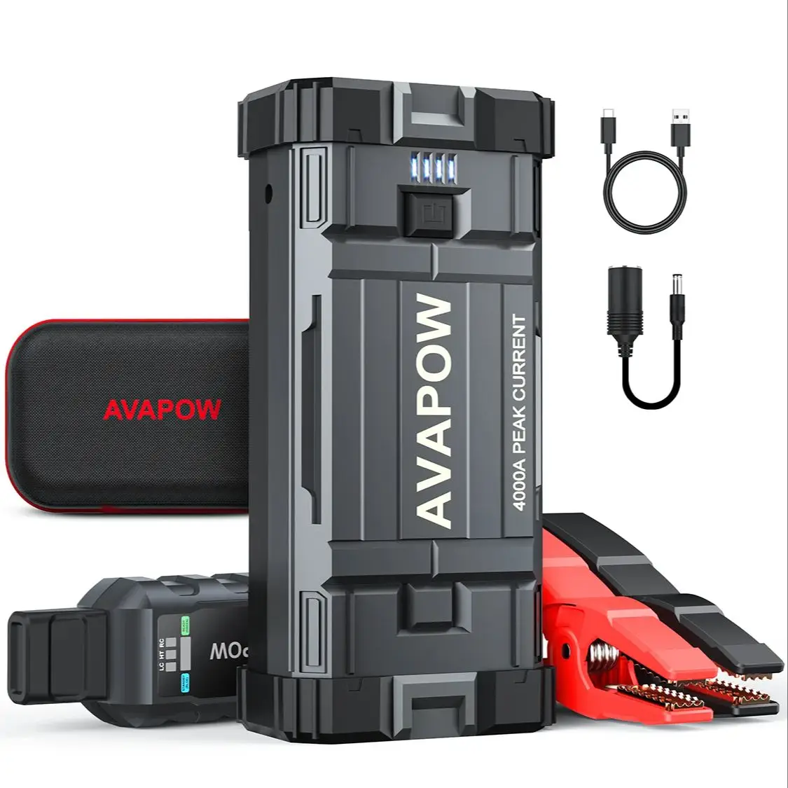 AVAPOW 4000A Car Jump Starter: Portable Power Pack for Gas & Diesel Engines, 12V, with LED Light & USB Quick Charge 3.0.