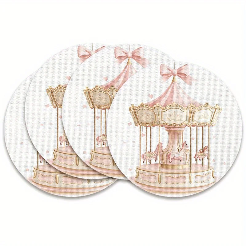 VIKAMA 4PC Carousel Mat Trolley Bow Anti scald Mat Dining Table Restaurant Children's Room Decoration Dreamy Princess Style