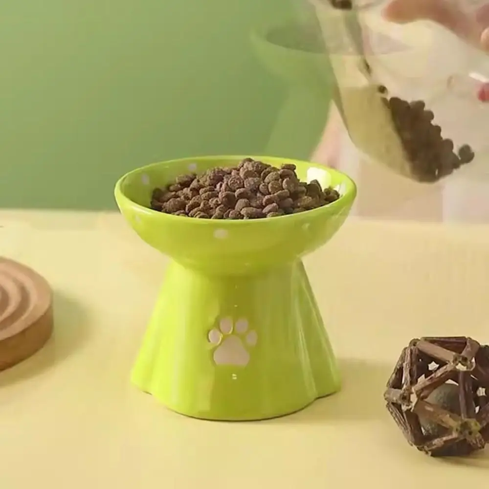 Ceramic Cat Bowl Cute Large Capacity Pet High Foot Bowl Anti Tipping Non-slip Pet Drinking Feeder Kitten Puppy - PeticaDeals