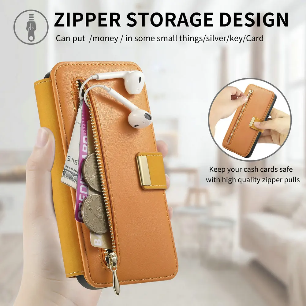 Detachable Leather Zipper Wallet Flip Case