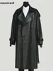 Mauroicardi Spring Autumn Long Black Crocodile Print Pu Leather Trench Coat Men Belt Double Breaste Runway European Fashion 2023 3