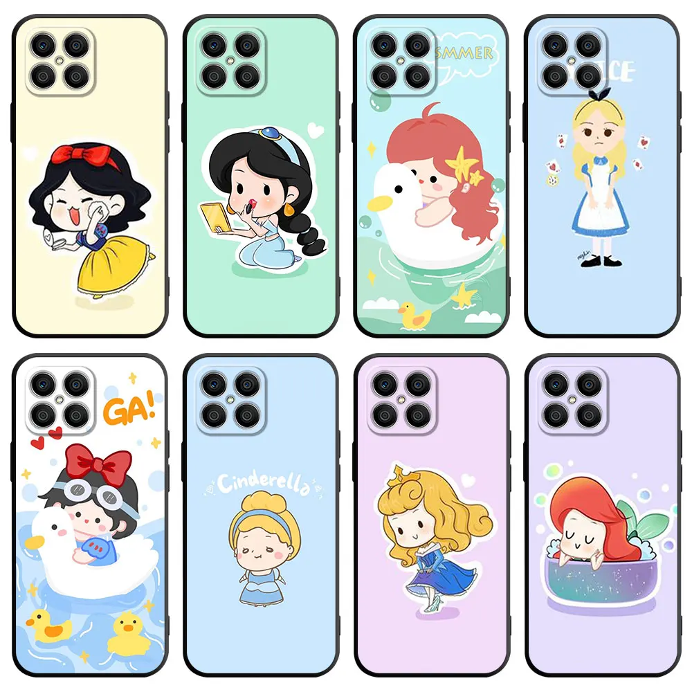 Custodia Per Huawei Honor X8 5G X8A 4G X9A 90 Lite X7 70 P30 Pro P40 P Smart Z P20 Cover Per Telefono Black Shell Disney Princess Cartoon